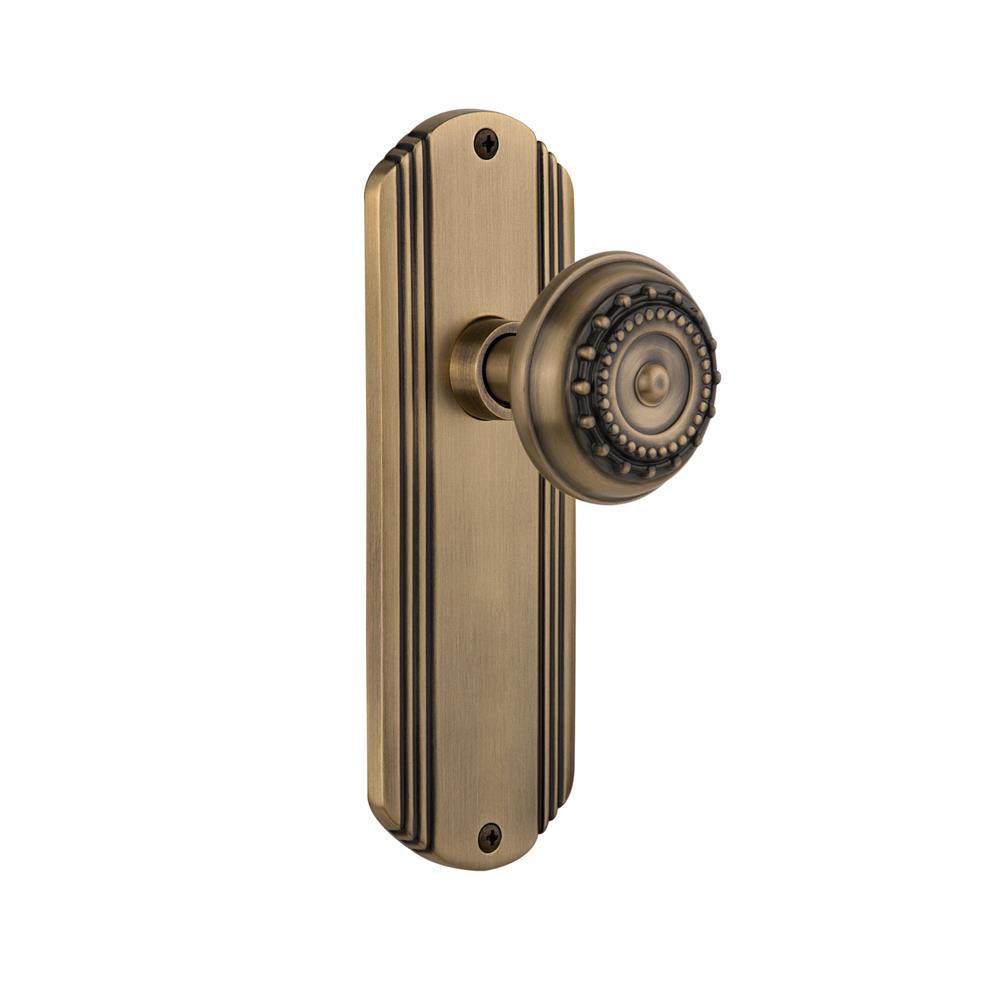 Nostalgic Warehouse DECMEA Complete Passage Set Without Keyhole Deco Plate with Meadows Knob in Antique Brass